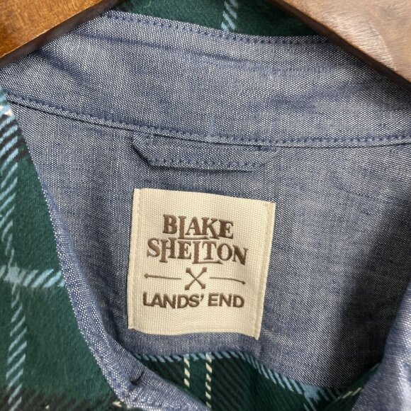 NEW Blake Shelton X Lands' End Men's 2XLT Green Plaid Flannel Shirt - Picture 7 of 9